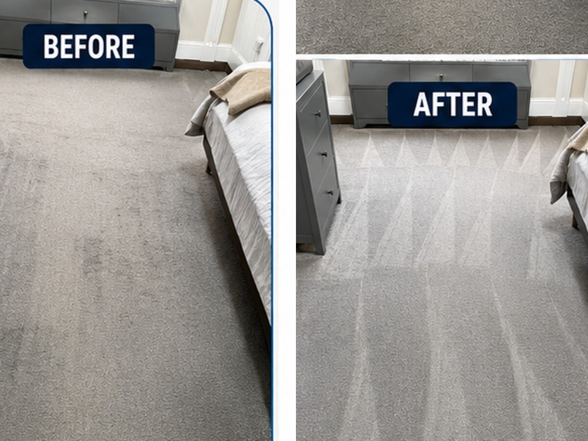 Bedroom carpet deep clean before and after, Greater Manchester